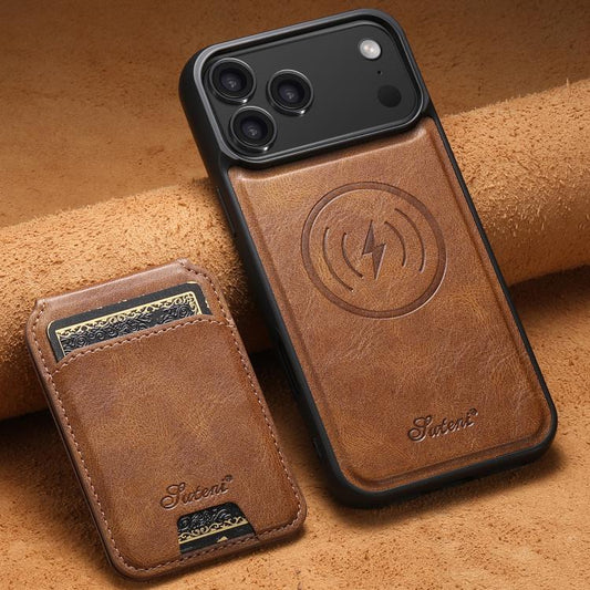 For iPhone 17 Pro Max Suteni H15 MagSafe Oil Eax Leather Detachable Wallet Back Phone Case(Brown) by Suteni