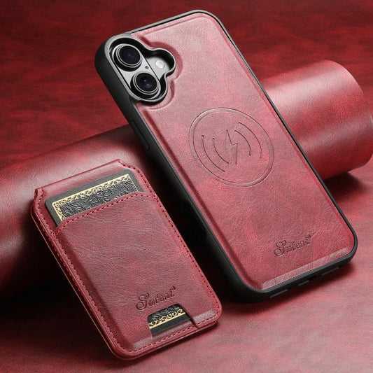 For iPhone 17 Suteni H15 MagSafe Oil Eax Leather Detachable Wallet Back Phone Case(Red) by Suteni