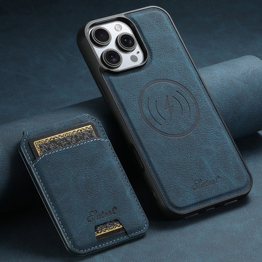 For iPhone 16 Pro Suteni H16 Litchi Texture Leather Detachable Wallet Back Phone Case(Blue) by Suteni