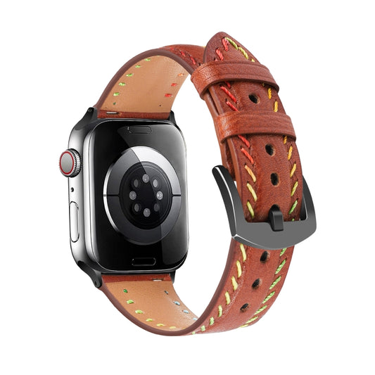 For Apple Watch Series 5 40mm Colorful Sewing Thread Leather Watch Band(Brown) by bashfashion