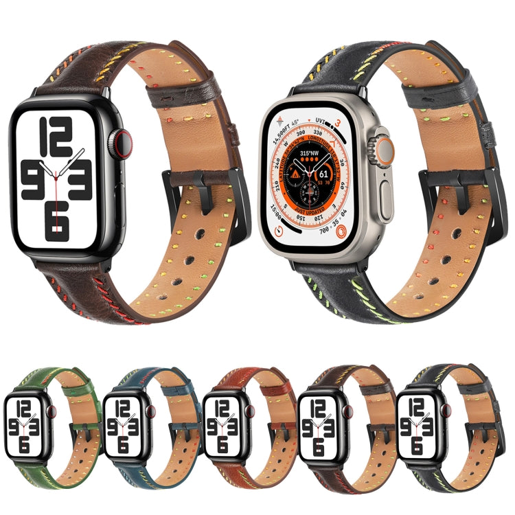 For Apple Watch Series 8 41mm Colorful Sewing Thread Leather Watch Band(Dark Brown) by bashfashion