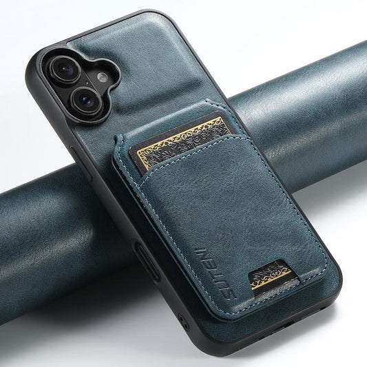 For iPhone 17 Suteni H02 Leather Wallet Stand Back Phone Case(Blue) by Suteni