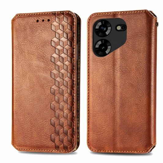 For Tecno Pova 5 4G Cubic Grid Pressed Magnetic Leather Phone Case(Brown) by bashfashion