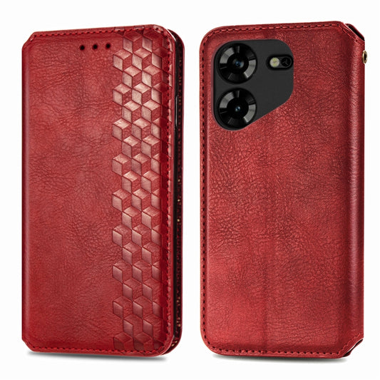For Tecno Pova 5 4G Cubic Grid Pressed Magnetic Leather Phone Case(Red) by bashfashion