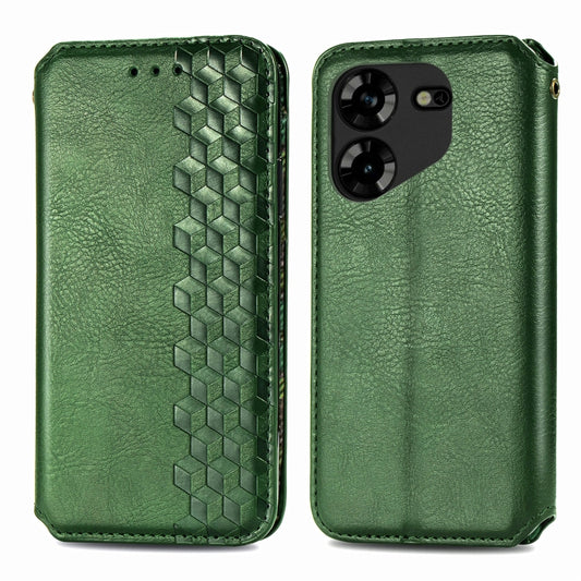 For Tecno Pova 5 4G Cubic Grid Pressed Magnetic Leather Phone Case(Green) by bashfashion