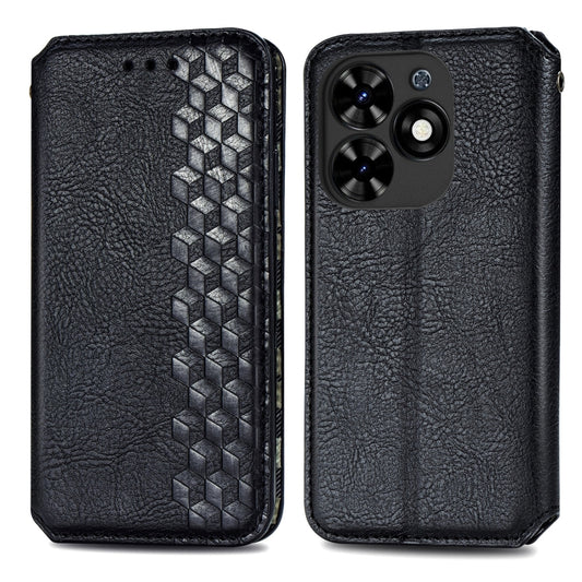 For Tecno Spark Go 2024 Cubic Grid Pressed Magnetic Leather Phone Case(Black) by bashfashion