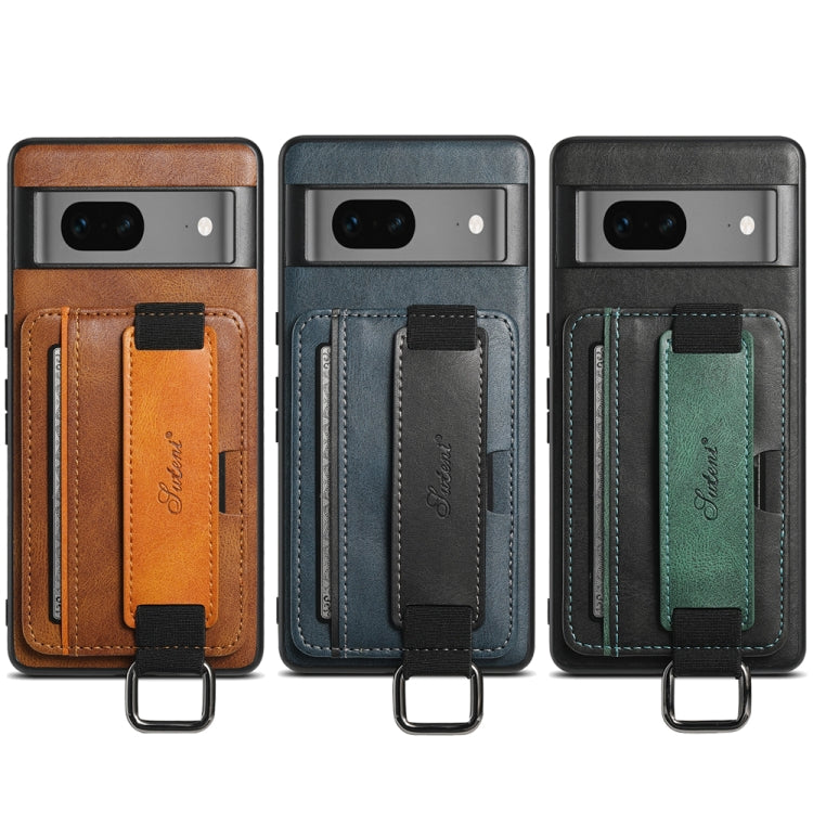 For Googel Pixel 8a Suteni H13 Card Wallet Wrist Strap Holder PU Phone Case(Brown) by Suteni