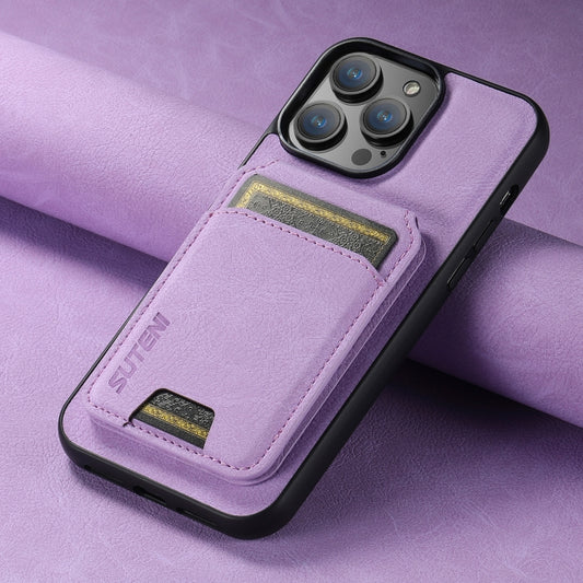 For iPhone 14 Pro Suteni H02 Litchi Leather Card Wallet Stand Back Phone Case(Purple) by Suteni