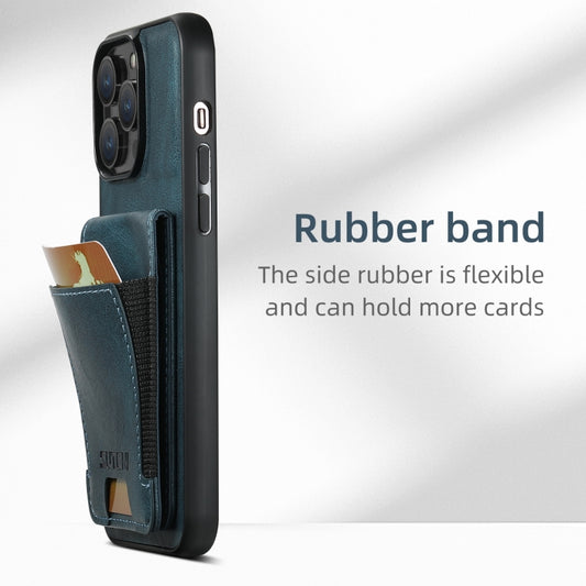 For iPhone 16 Pro Suteni H03 Oil Wax Leather Wallet Stand Back Phone Case(Blue) by Suteni