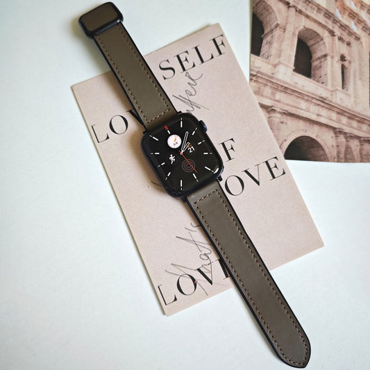 For Apple Watch Series 3 42mm Fold Magnetic Square Buckle PU Silicone Watch Band(Dark Brown) by bashfashion