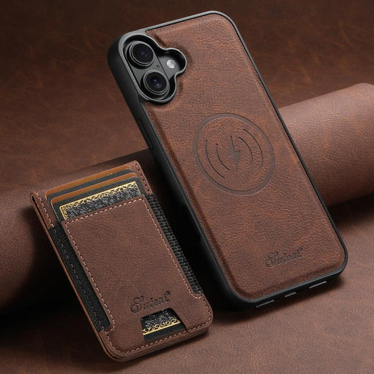 For iPhone 17 Suteni H17 Litchi Texture Leather MagSafe Detachable Wallet Phone Case(Brown) by Suteni
