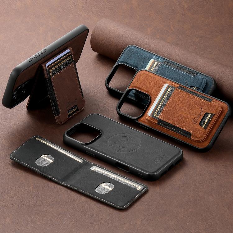 For iPhone 15 Suteni H17 Litchi Texture Leather MagSafe Detachable Wallet Phone Case(Black) by Suteni