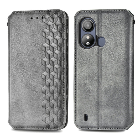 For ZTE Blade L220 Cubic Grid Pressed Magnetic Leather Phone Case(Grey) by bashfashion