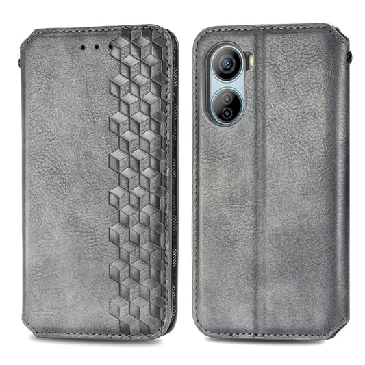 For ZTE Libero 5G IV Cubic Grid Pressed Magnetic Leather Phone Case(Grey) by bashfashion