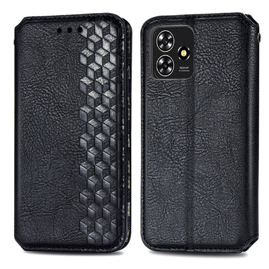 For ZTE Blade A73 4G Cubic Grid Pressed Magnetic Leather Phone Case(Black) by bashfashion