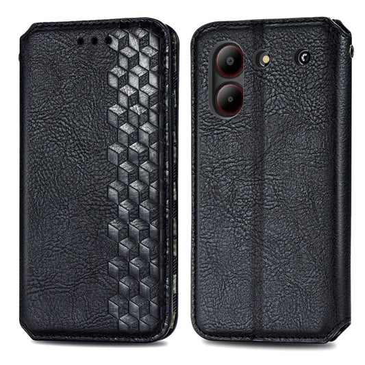 For ZTE Blade A54 Cubic Grid Pressed Magnetic Leather Phone Case(Black) by bashfashion