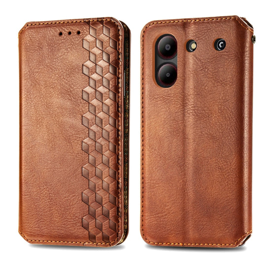 For ZTE Blade A54 Cubic Grid Pressed Magnetic Leather Phone Case(Brown) by bashfashion
