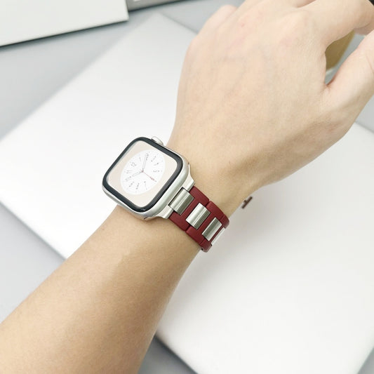 For Apple Watch Series 9 45mm Rubber Stainless Steel Magnetic Watch Band(Wine+Silver) by bashfashion