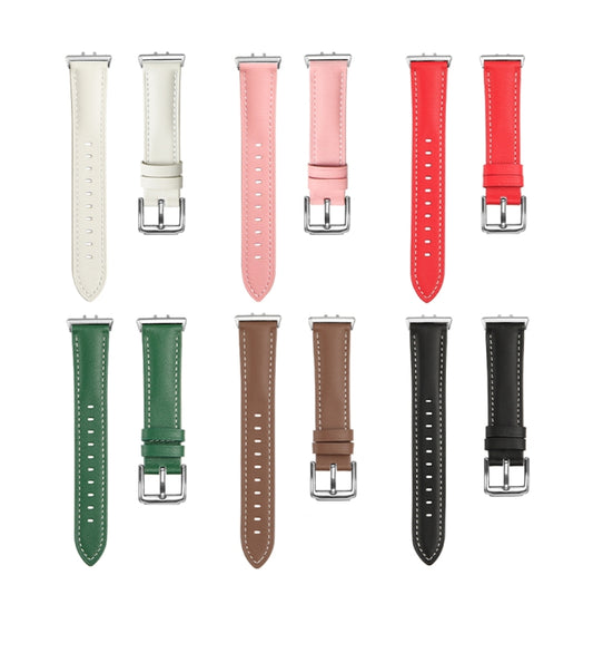 For Samsung Galaxy Watch Fit 3 Leather Sewing Thread Pin Buckle Watch Band(Beige) by bashfashion