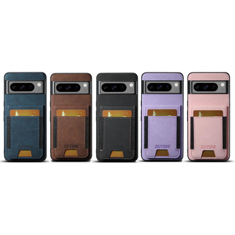 For Google Pixel 9 Pro Suteni H03 Litchi Leather Card Bag Stand Back Phone Case(Purple) by Suteni