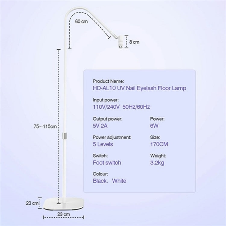 HD-AL10 UV Manicure Eyelash Beauty Floor Lamp Focus Adjustment Touch Dimming with Foot Switch, Plug:AU Plug(Black) by bashfashion