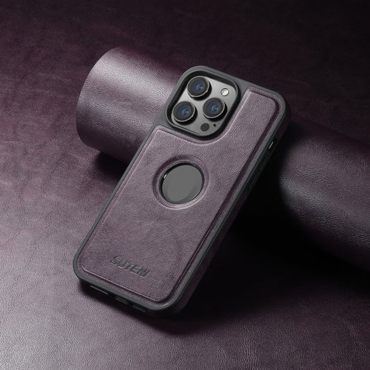 For iPhone 14 Suteni G1 Magsafe Leather Back Phone Case(Purple) by Suteni