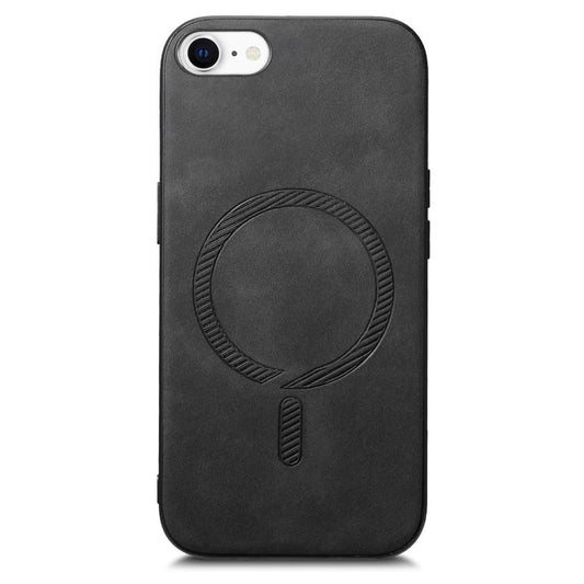For iPhone 16e Solid Color Retro Magsafe PU Back Cover Phone Case(Black) by bashfashion