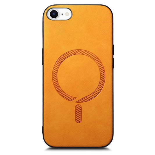 For iPhone 16e Solid Color Retro Magsafe PU Back Cover Phone Case(Yellow) by bashfashion