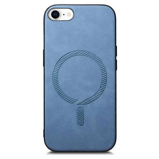 For iPhone 16e Solid Color Retro Magsafe PU Back Cover Phone Case(Blue) by bashfashion