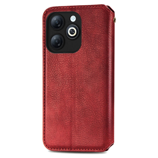 For Infinix Smart 8 Cubic Grid Pressed Magnetic Leather Phone Case(Red) by bashfashion