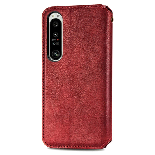 For Sony Xperia 1 IV Cubic Grid Pressed Magnetic Leather Phone Case(Red) by bashfashion