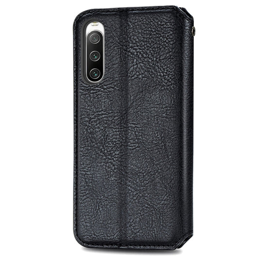 For Sony Xperia 10 IV Cubic Grid Pressed Magnetic Leather Phone Case(Black) by bashfashion