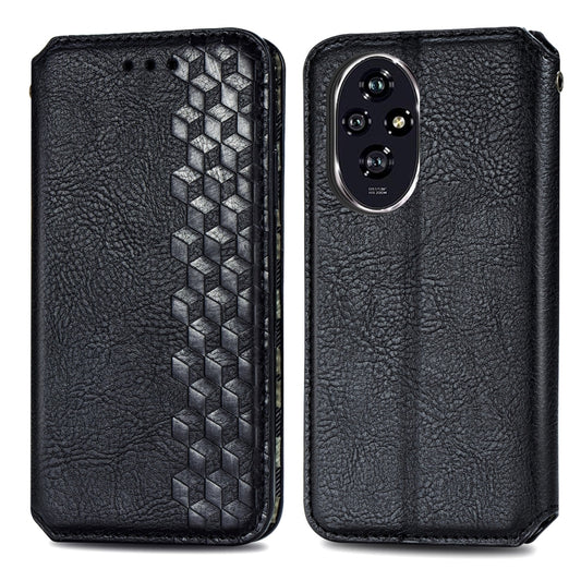 For Honor 200 Cubic Grid Pressed Magnetic Leather Phone Case(Black) by bashfashion