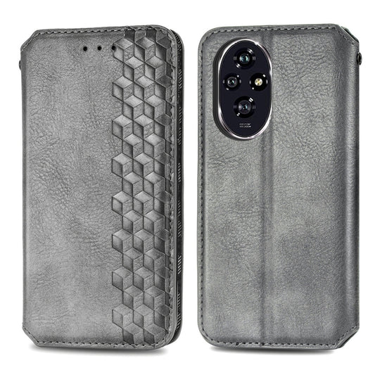 For Honor 200 Cubic Grid Pressed Magnetic Leather Phone Case(Gray) by bashfashion