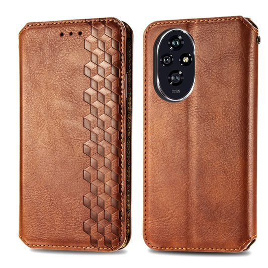 For Honor 200 Cubic Grid Pressed Magnetic Leather Phone Case(Brown) by bashfashion