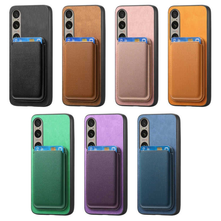 For Sony Xperia 1 V Retro Magsafe Card Bag PU Back Cover Phone Case(Black) by bashfashion