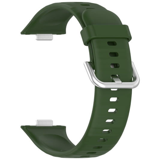 For Huawei Watch Fit4 / Fit4 Pro / Fit3 Silver Buckle Silicone Sports Watch Band(Army Green) by bashfashion