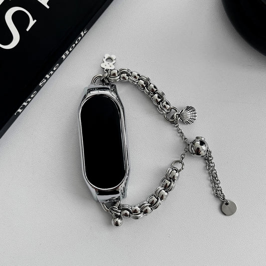 For Xiaomi Mi Band 5 / 6 Beaded Bracelet Metal Watch Band(Silver+Single Bead) by bashfashion