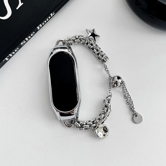 For Xiaomi Mi Band 7 Beaded Bracelet Metal Watch Band(Silver+Star) by bashfashion