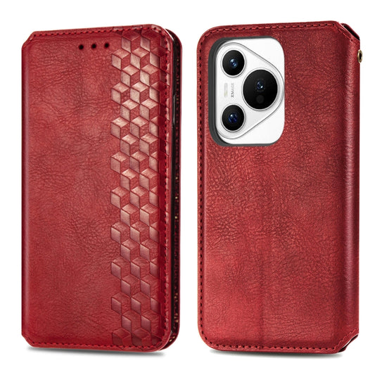 For Huawei Pura 70 Cubic Grid Pressed Magnetic Leather Phone Case(Red) by bashfashion