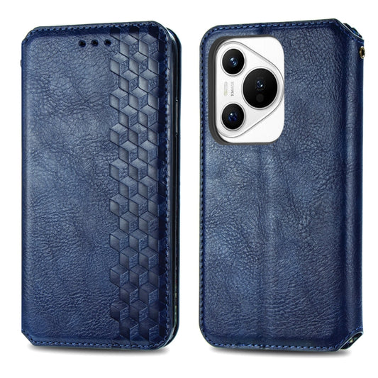 For Huawei Pura 70 Pro Cubic Grid Pressed Magnetic Leather Phone Case(Blue) by bashfashion