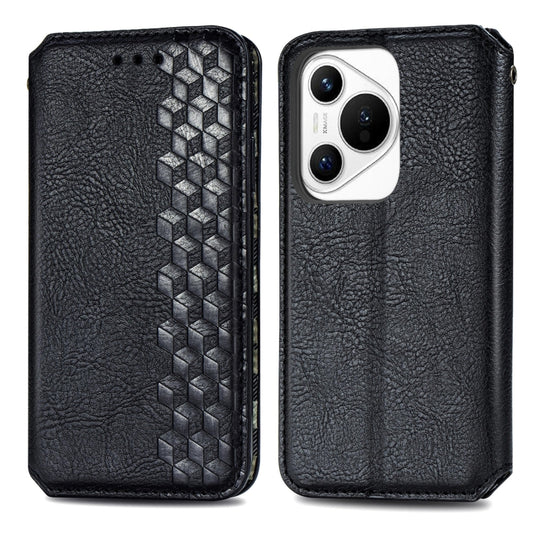 For Huawei Pura 70 Pro+ Cubic Grid Pressed Magnetic Leather Phone Case(Black) by bashfashion