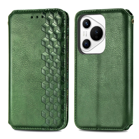 For Huawei Pura 70 Pro+ Cubic Grid Pressed Magnetic Leather Phone Case(Green) by bashfashion