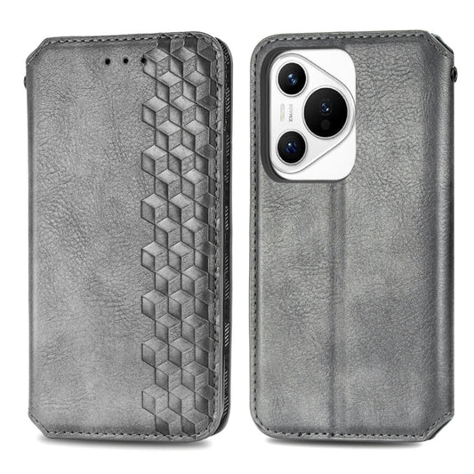 For Huawei Pura 70 Pro+ Cubic Grid Pressed Magnetic Leather Phone Case(Gray) by bashfashion