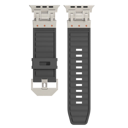 For Apple Watch Series 9 45mm Metal Mecha Plaid Silicone Watch Band(Dark Gray) by bashfashion