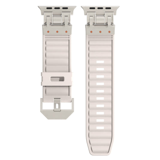 For Apple Watch SE 2022 44mm Metal Mecha Plaid Silicone Watch Band(Starlight) by bashfashion