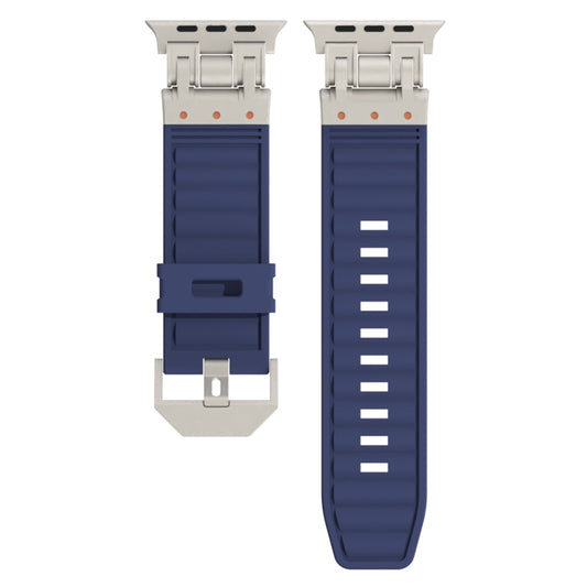 For Apple Watch Series 4 44mm Metal Mecha Plaid Silicone Watch Band(Midnight Blue) by bashfashion