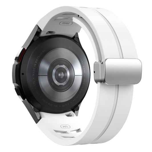 For Samsung Galaxy Watch FE 40mm Richard Magnetic Folding Silver Buckle Silicone Watch Band(White) by bashfashion