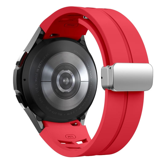 For Samsung Galaxy Watch FE 40mm Richard Magnetic Folding Silver Buckle Silicone Watch Band(Red) by bashfashion