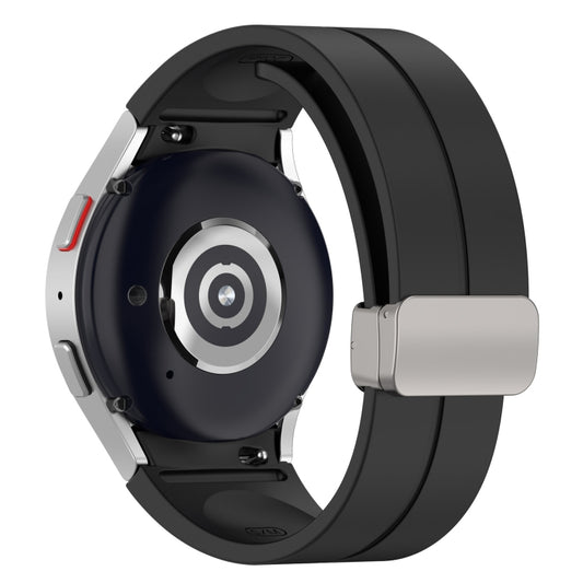 For Samsung Galaxy Watch7 40 / 44mm Magnetic Folding Silver Buckle Silicone Watch Band(Black) by bashfashion